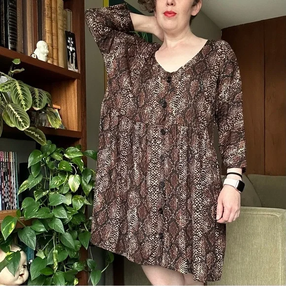Cotton Emporium Brown Snakeskin Oversized Babydoll Dress - Picture 2 of 12